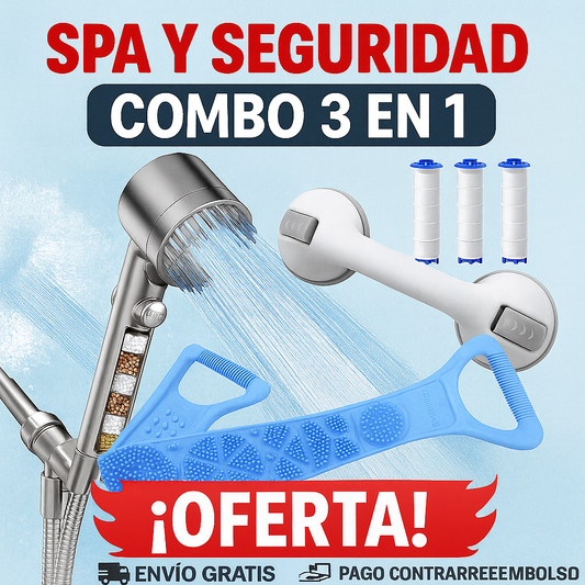 Combo Ducha Alta Presión + Cepillo Exfoliante+ Ventosa con agarre