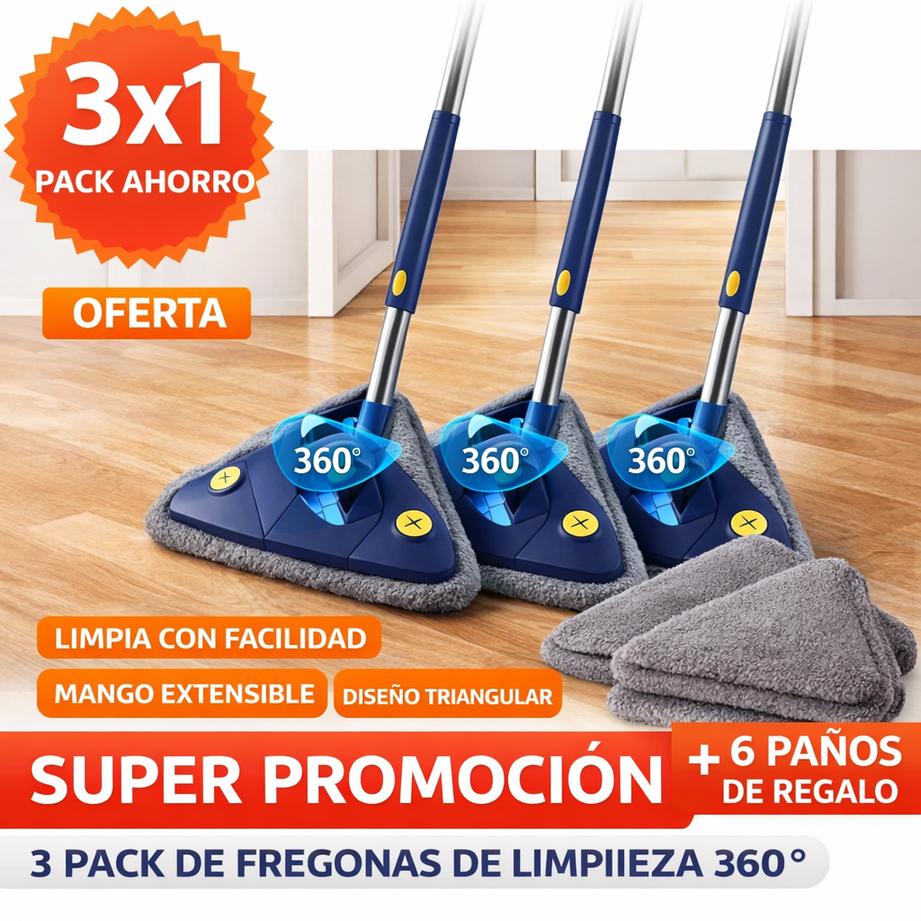 3x1 Fregona de Limpieza 360 + 6 paños de regalo