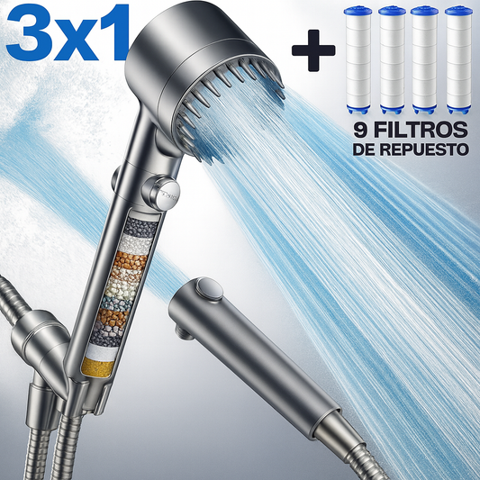 3x1 en Cabezal De Ducha De Alta Presión + 9 Filtros de repuesto